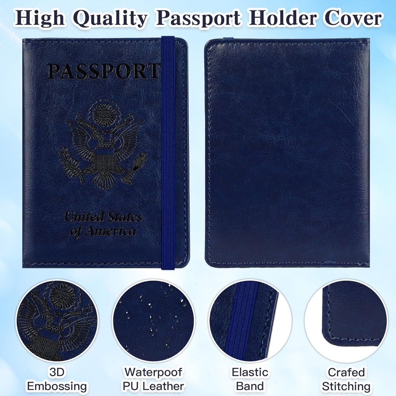 RHOttbiy Passport Holder for Travel, RFID Blocking Passport Cover with Pen Holder Leather Passport Wallet Case Travel Must Haves Accessories Passport Book Card Holder for Family Travel Essentials, Dark Blue - Image 4
